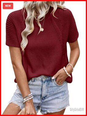 Dokotoo Women's Dressy Casual Summer Crewneck Short Sleeve Knit Sweater